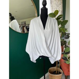 Alfani Draped Dolman Sleeve Blouse Womens XL White Minimalist Chic Quiet Luxury